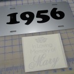 Custom License Plate and Etched Glass Decal